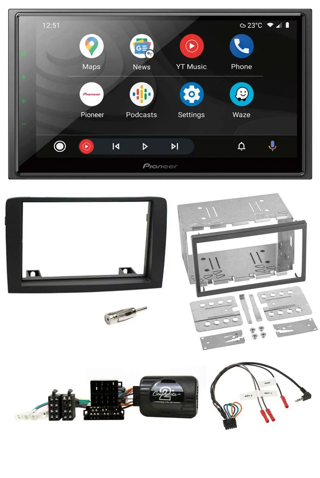 Pioneer USB 2DIN DAB Lenkrad Bluetooth Autoradio für Fiat Idea 06-12 schwarz