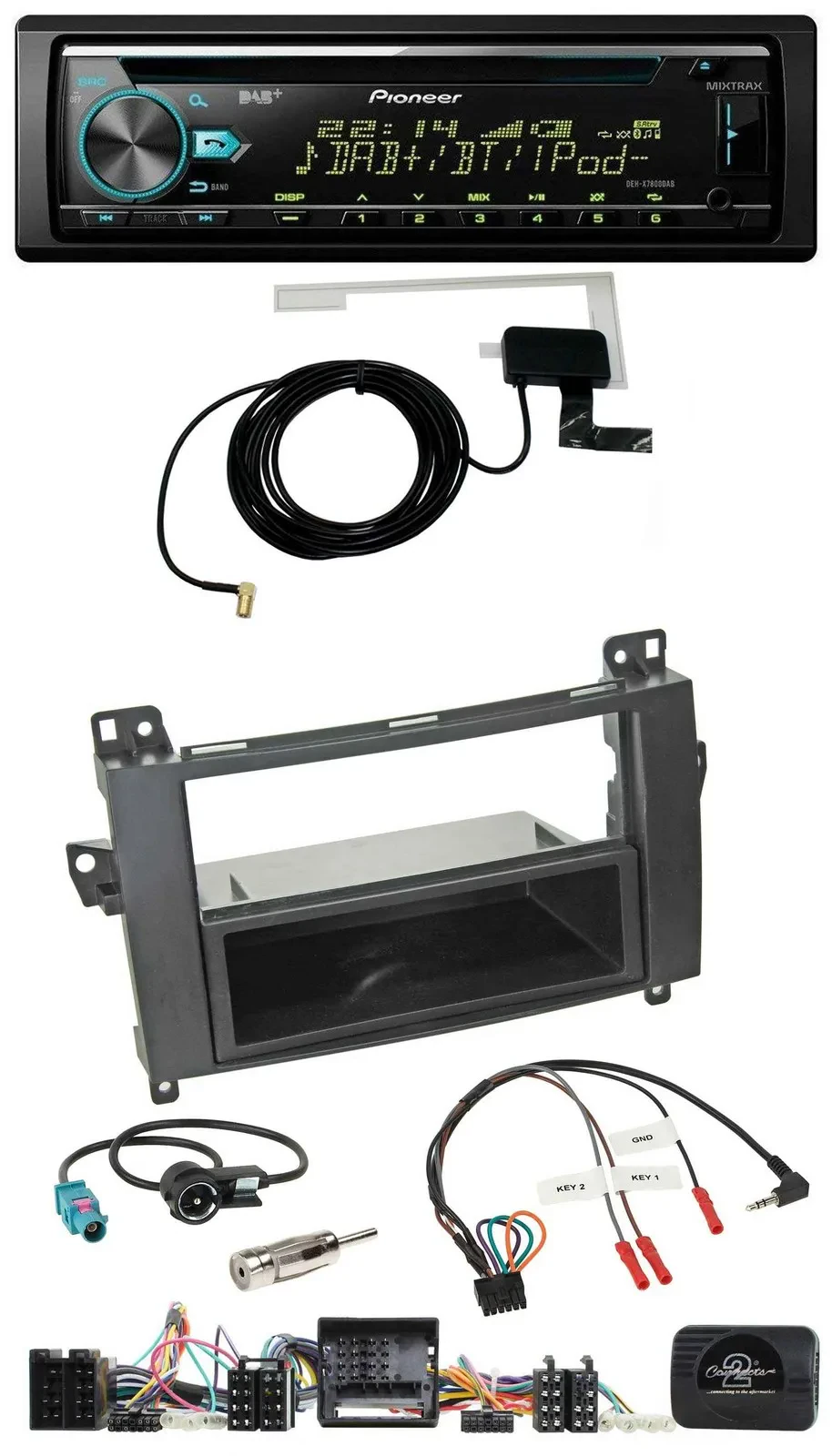 Автомагнитола Pioneer CD/USB, DAB, совместимая с кнопками на руле для Mercedes A-Class W169 и B-Class T42