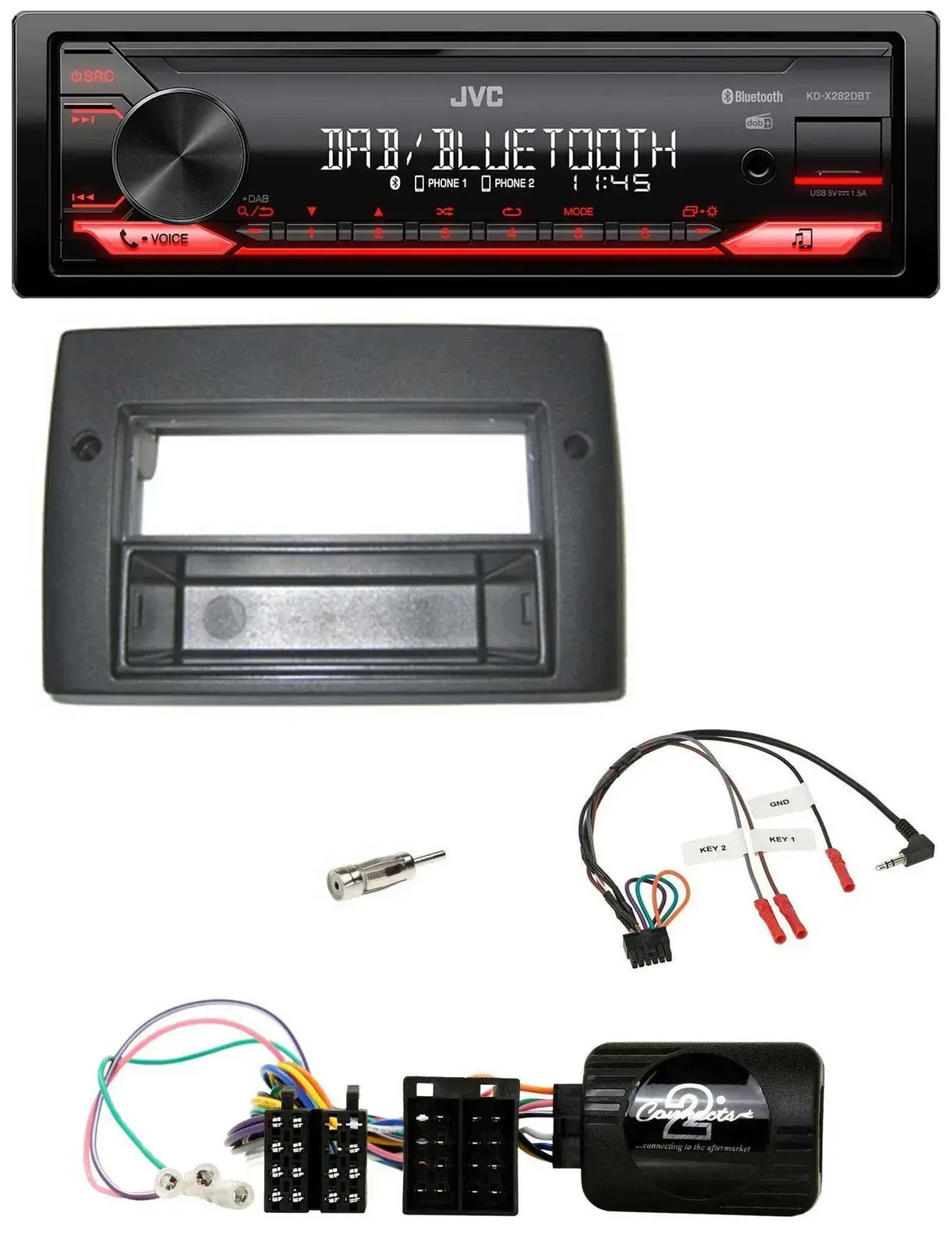 Автомагнитола JVC Bluetooth USB DAB для Fiat Stilo 2001–2007 с поддержкой управления на руле