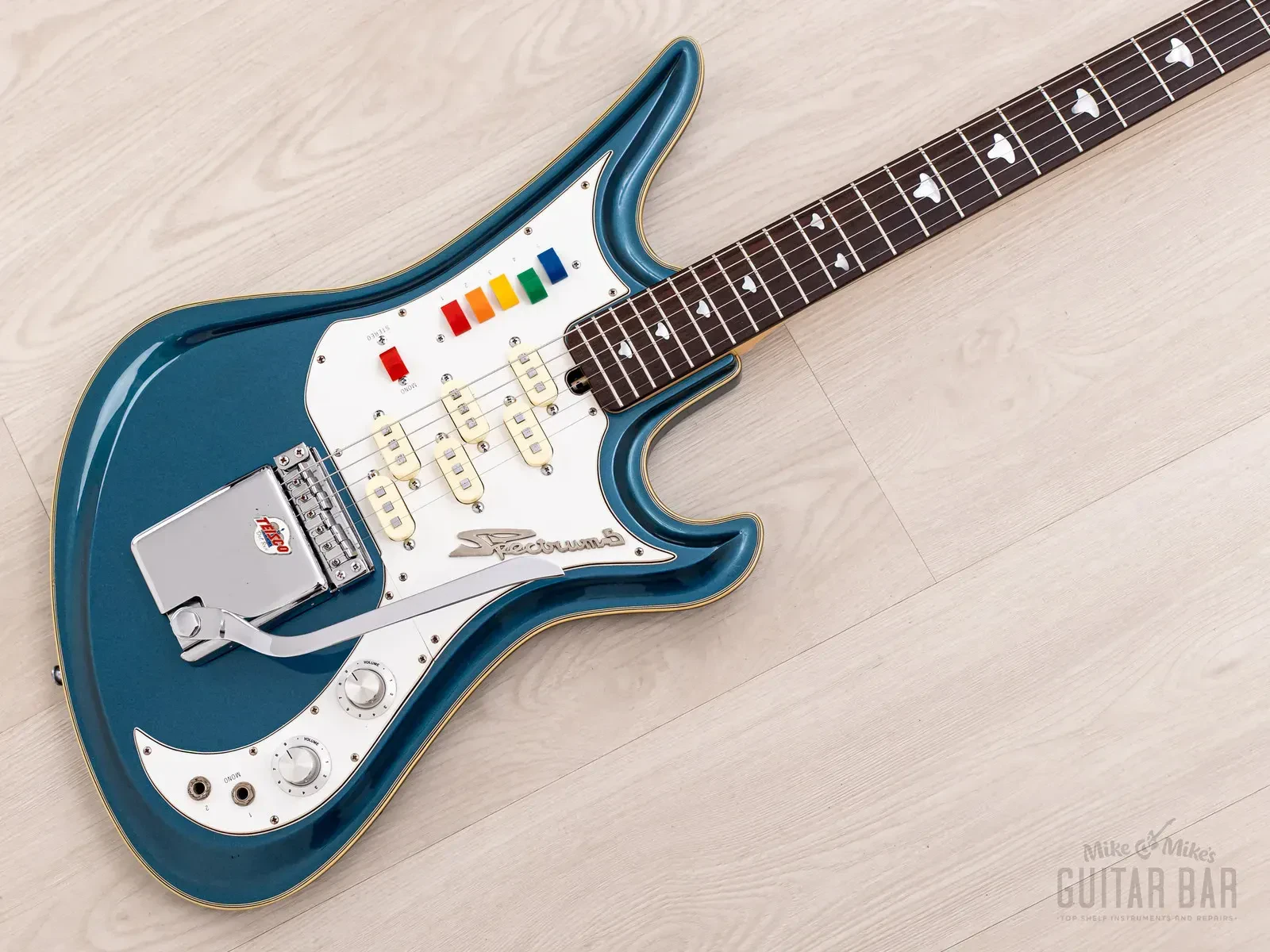 1990s Teisco Spectrum 5 Vintage Reissue Guitar Metallic Blue w/ Case, Hangtag