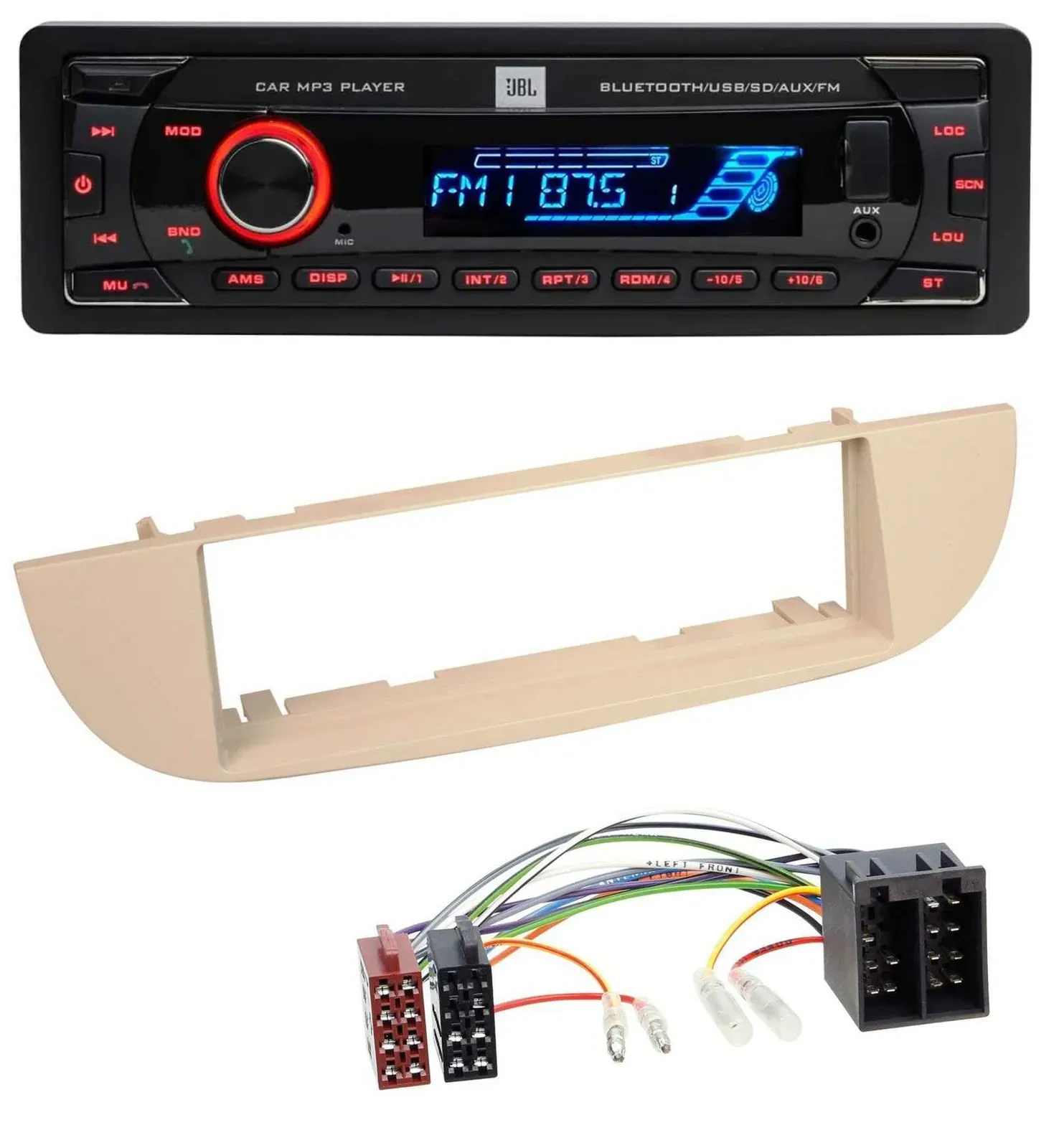 JBL AUX MP3 USB Bluetooth SD Autoradio für Fiat 500 ab 2007 perlgrau beige