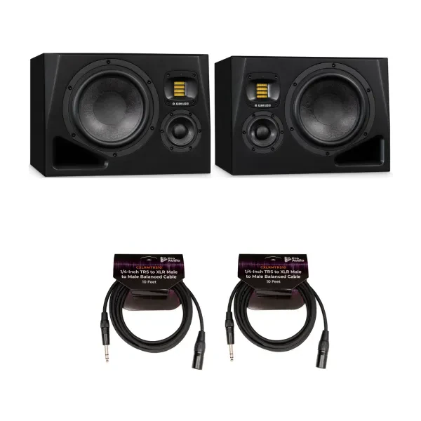 Adam Audio A8H Powered 3 Way Studio Monitor Left and Right with Cables