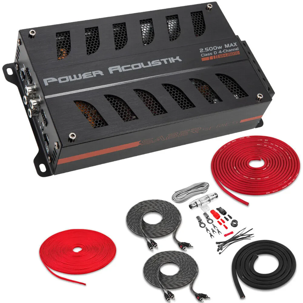 Power Acoustik SB4.2500D | 450W Class D 4-Channel Amp with Amp Kit