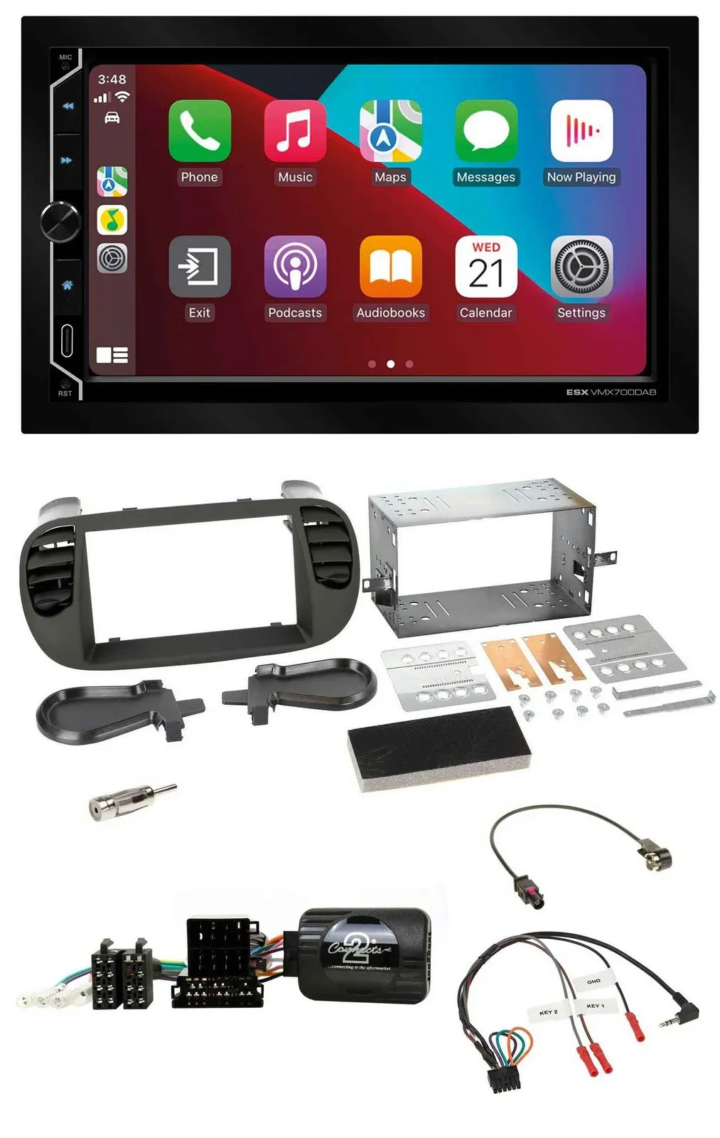 ESX 2DIN DAB USB Lenkrad Bluetooth Autoradio für Fiat 500 08-15 soft touch