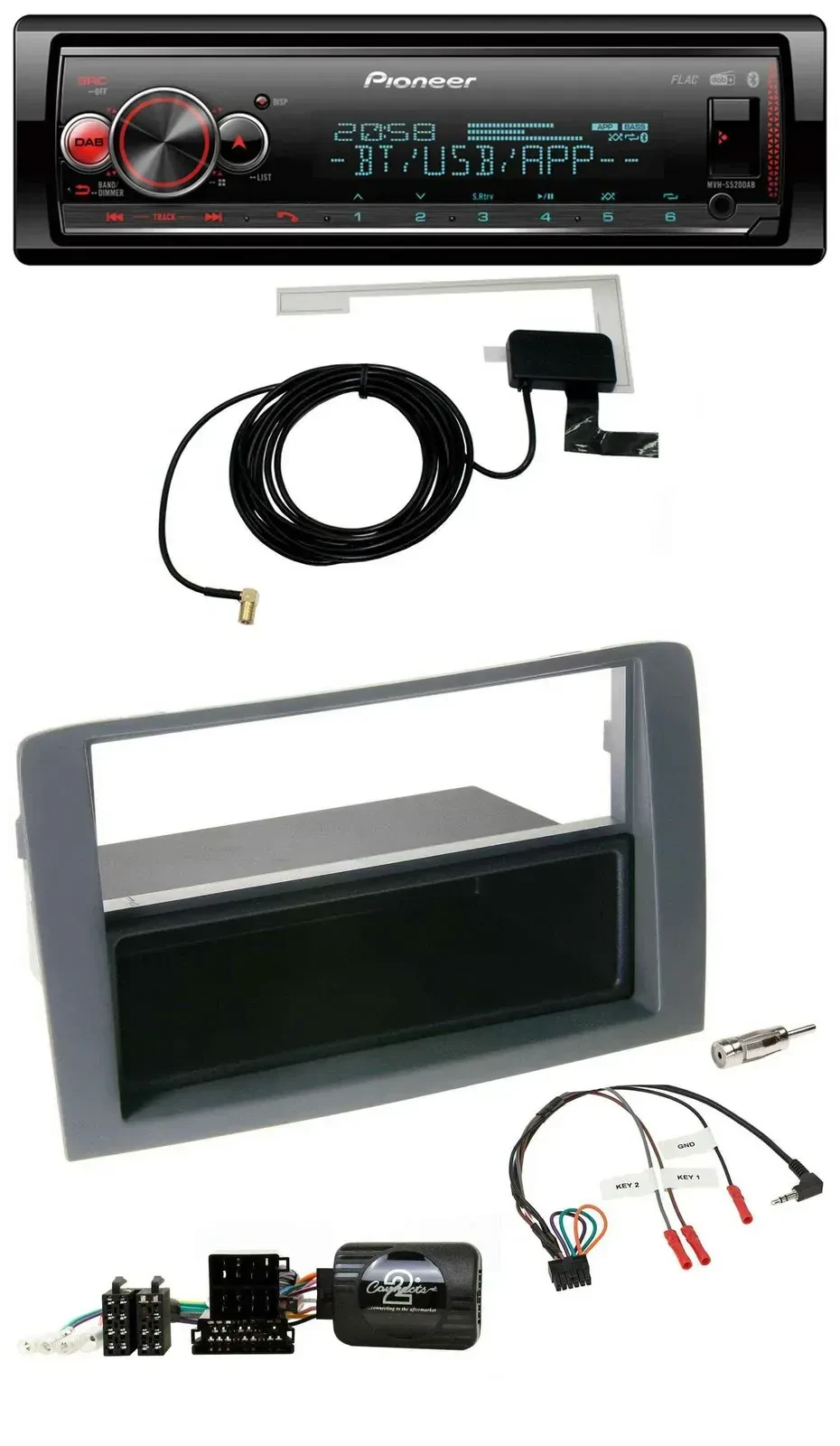 Автомагнитола Pioneer Bluetooth DAB USB для Fiat Idea 2006–2011, серый