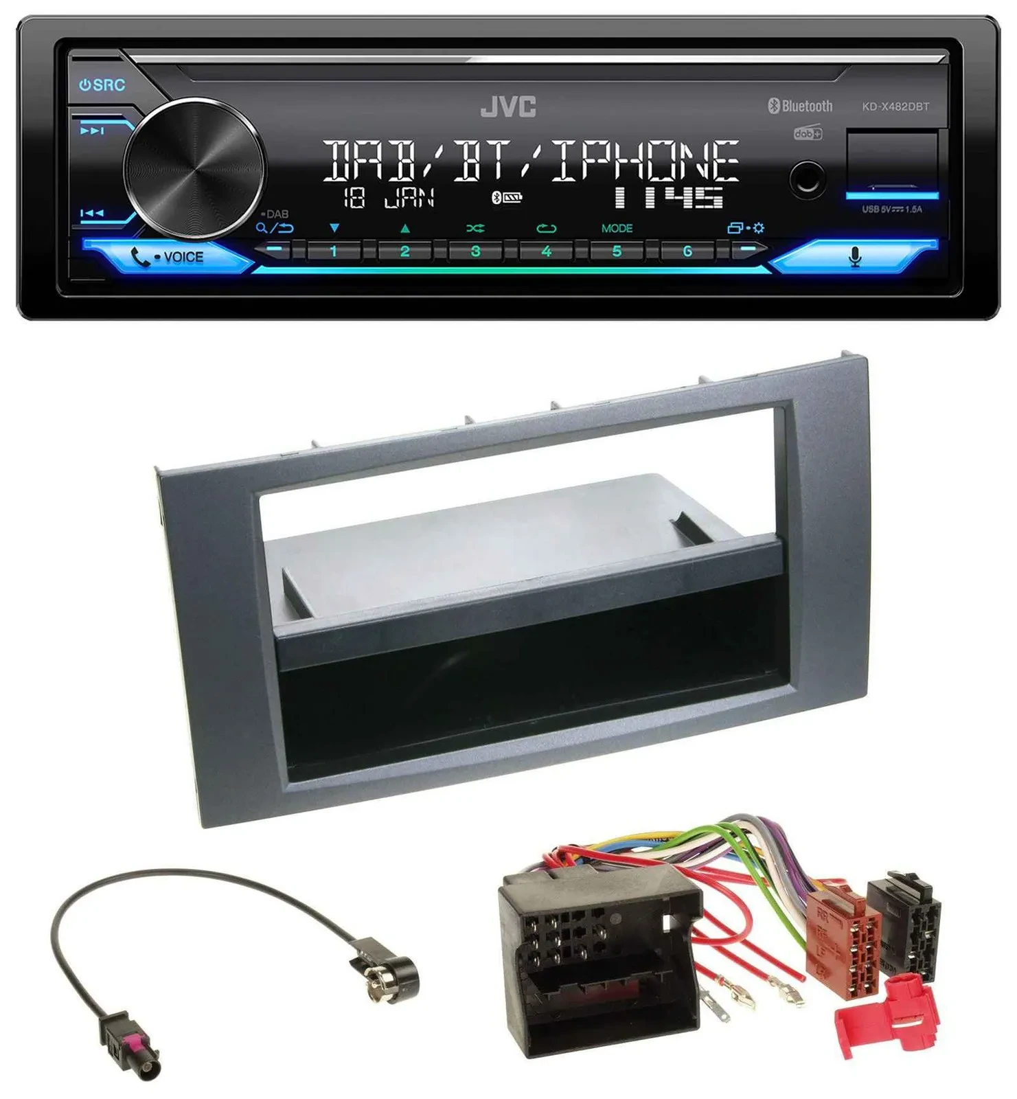 JVC Bluetooth DAB USB MP3 Autoradio für Ford Fusion Kuga Transit 05-12 anthrazit