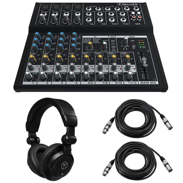 Mackie Mix12FX 12-Channel Compact Mixer, w/TAPH100 Headphones  2x XLR Cable
