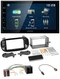 Kenwood 2DIN Bluetooth MP3 USB DAB Autoradio für Fiat 500 ab 12 ISO schwarz
