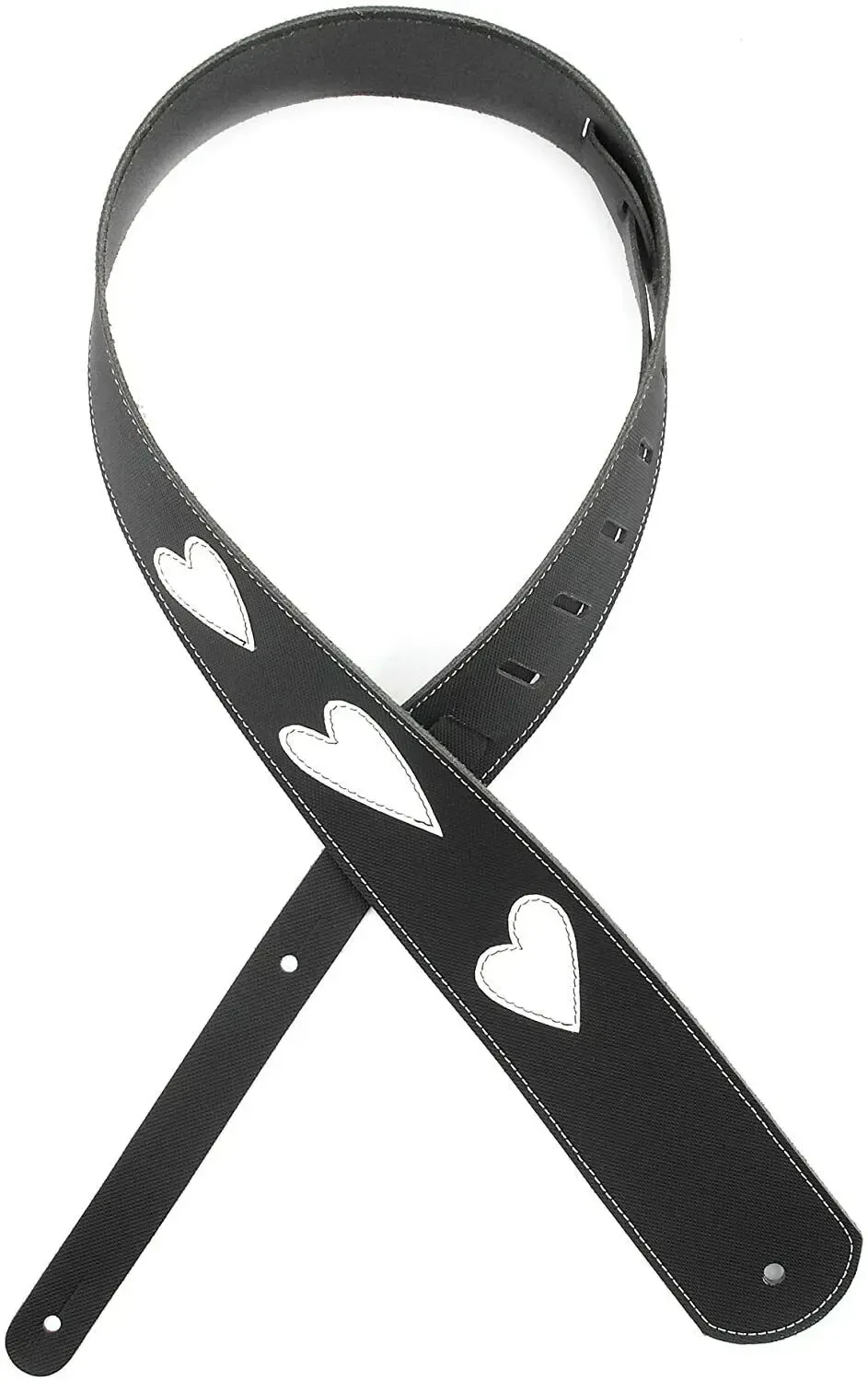 Ремень для гитары D'Addario L25W1414 Deluxe Heart Icon Patches Black White