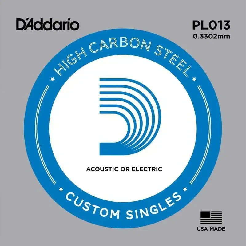 Струна для акустической и электрогитары D'Addario PL013 High Carbon Steel Custom Singles, сталь, калибр 13