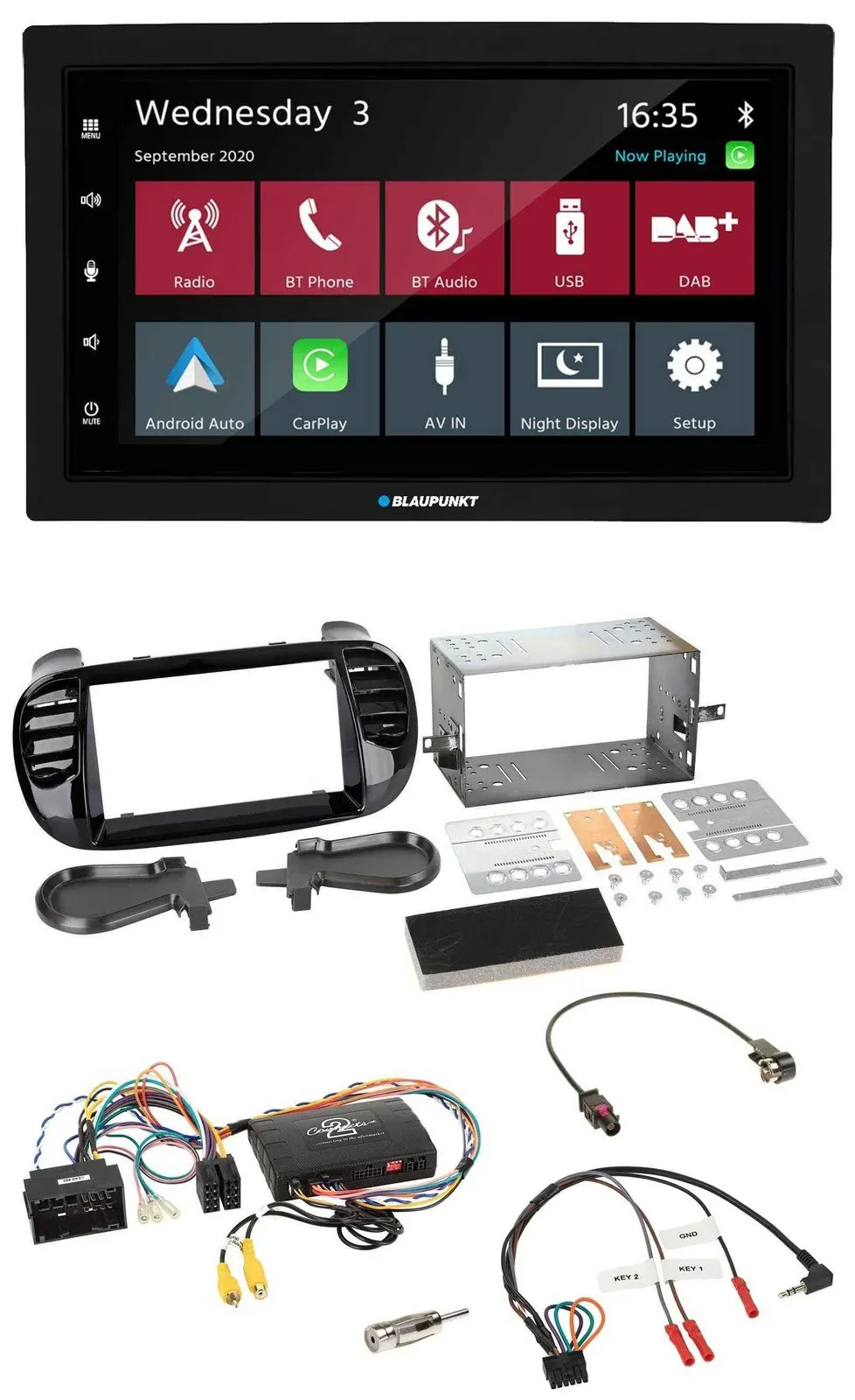 Blaupunkt DAB Bluetooth USB Lenkrad 2DIN Autoradio für Fiat 500 2014-2015 schwar