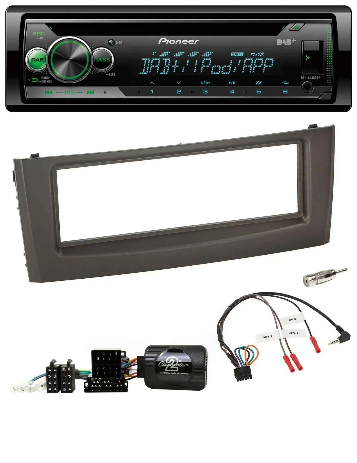 Автомагнитола для Fiat Grande Punto (2006–2010) Pioneer USB MP3 DAB CD, черный, с поддержкой кнопок на руле