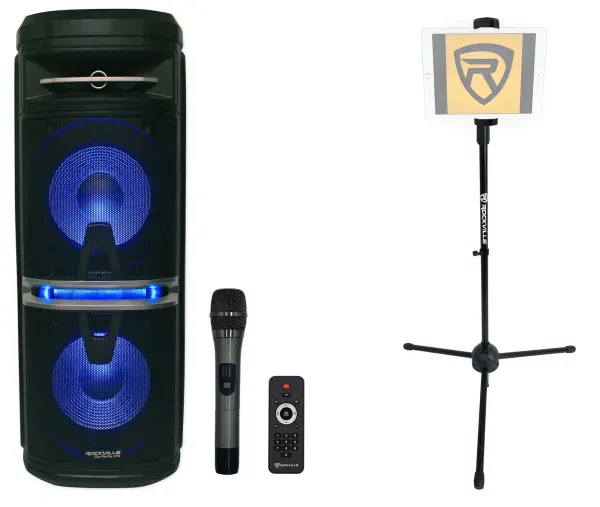 Rockville Go Party X10 Dual 10" Karaoke Machine System+Wireless Mic+Tablet Stand