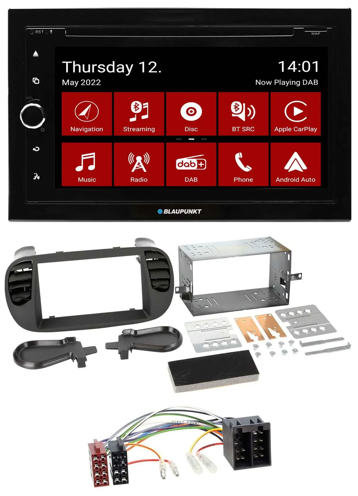 Автомагнитола для Fiat 500 (до 2012) Blaupunkt 2DIN MP3/DVD Bluetooth DAB USB черный