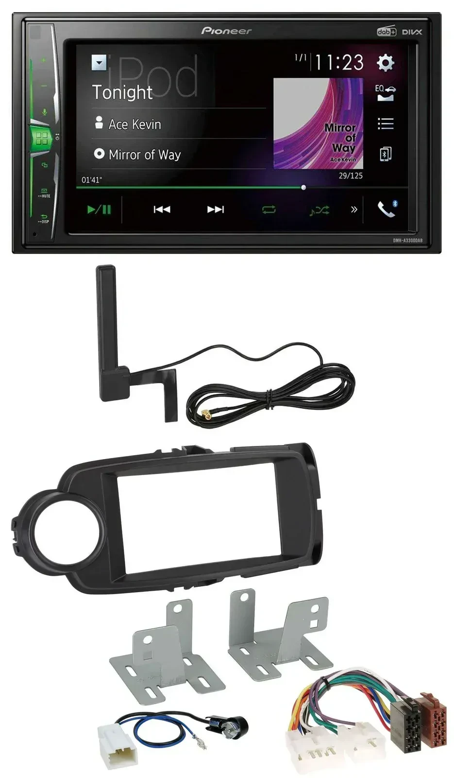 Автомагнитола для Toyota Yaris (2011–2020) Pioneer 2DIN, DAB, Bluetooth, MP3, AUX, черный