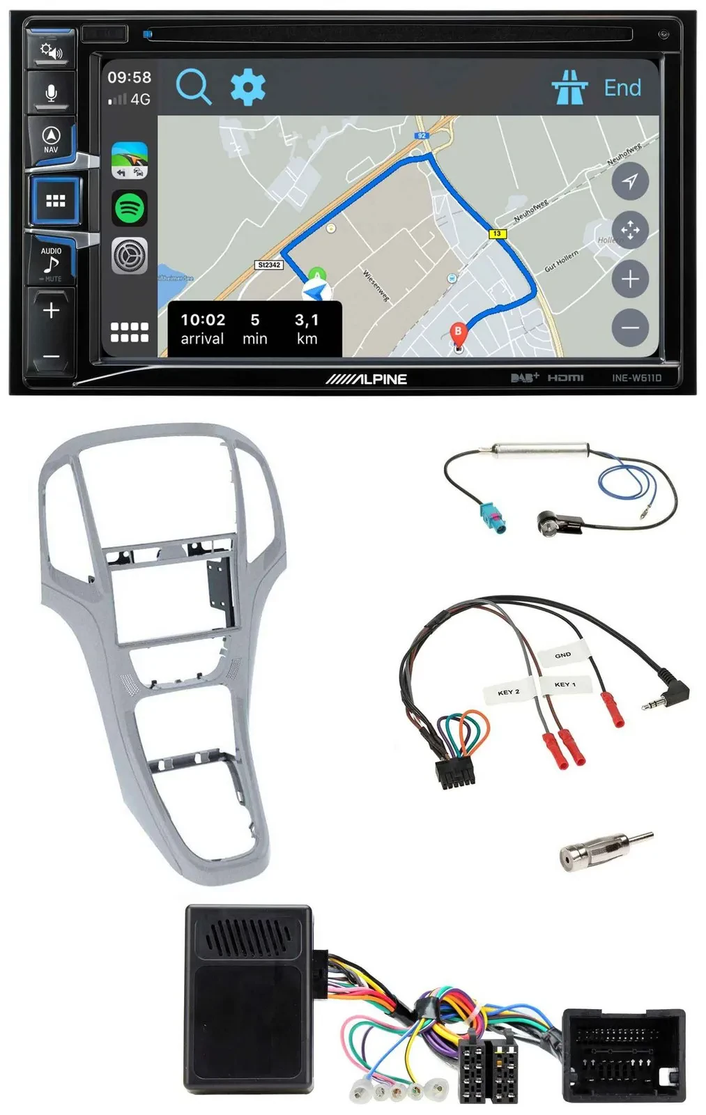 Alpine DAB TMC Bluetooth 2DIN USB Lenkrad Navigation für Opel Astra J ab 09 Plat