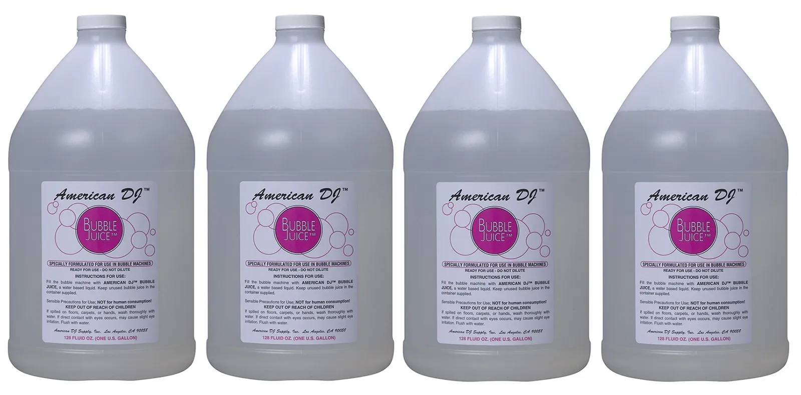 (4) American DJ ADJ BUB/G 1 Gallon Bubble Juice Bottles For Bubble Machines