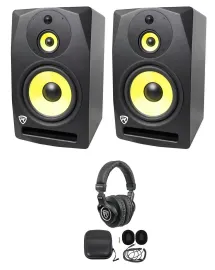 (2) Rockville DPM10B 10" 800w Powered 3-Way Studio Monitors Speakers+Headphones