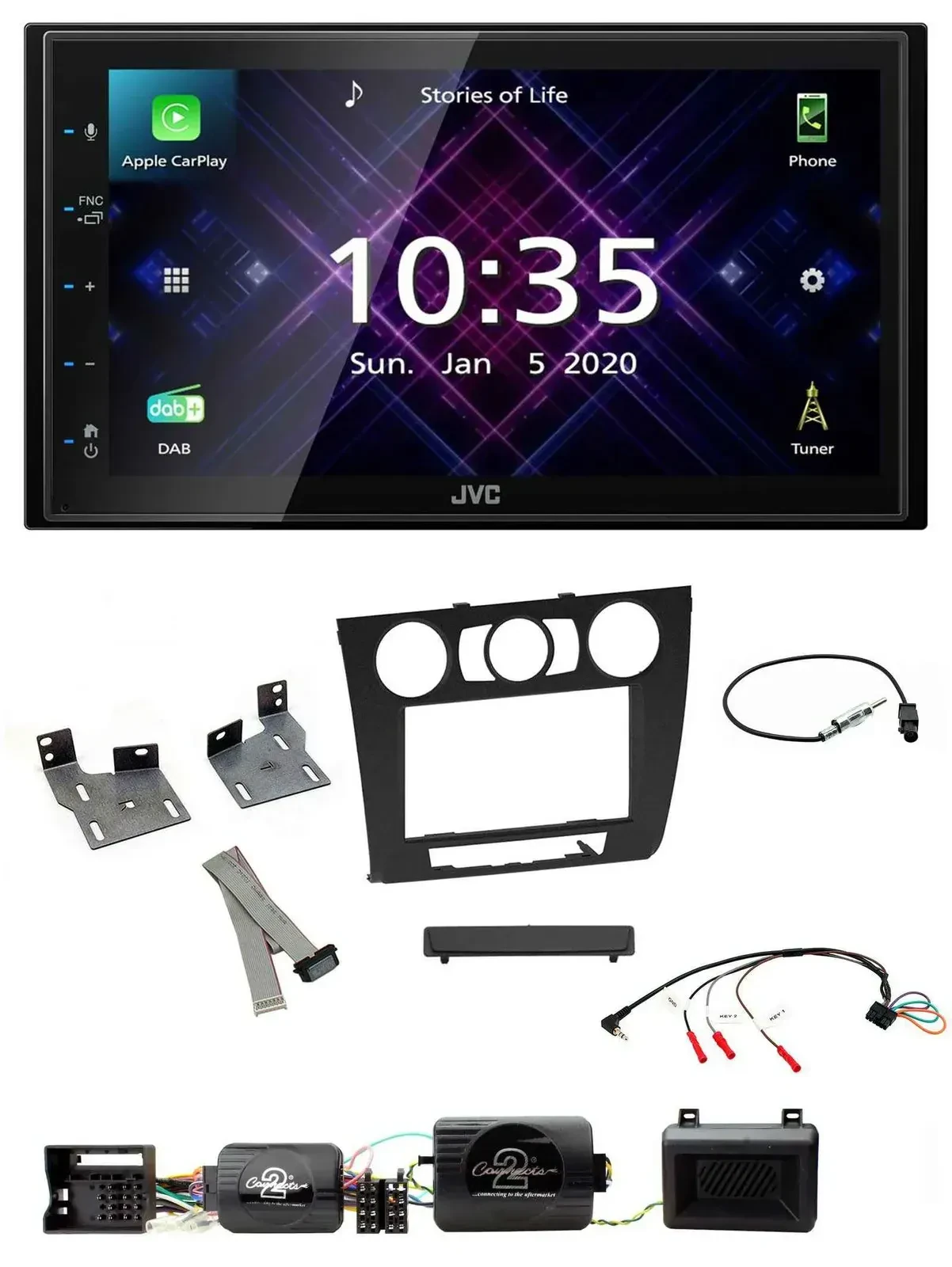JVC DAB 2DIN Lenkrad Bluetooth USB Autoradio für BMW 1er PDC man. Klima E87/E88/