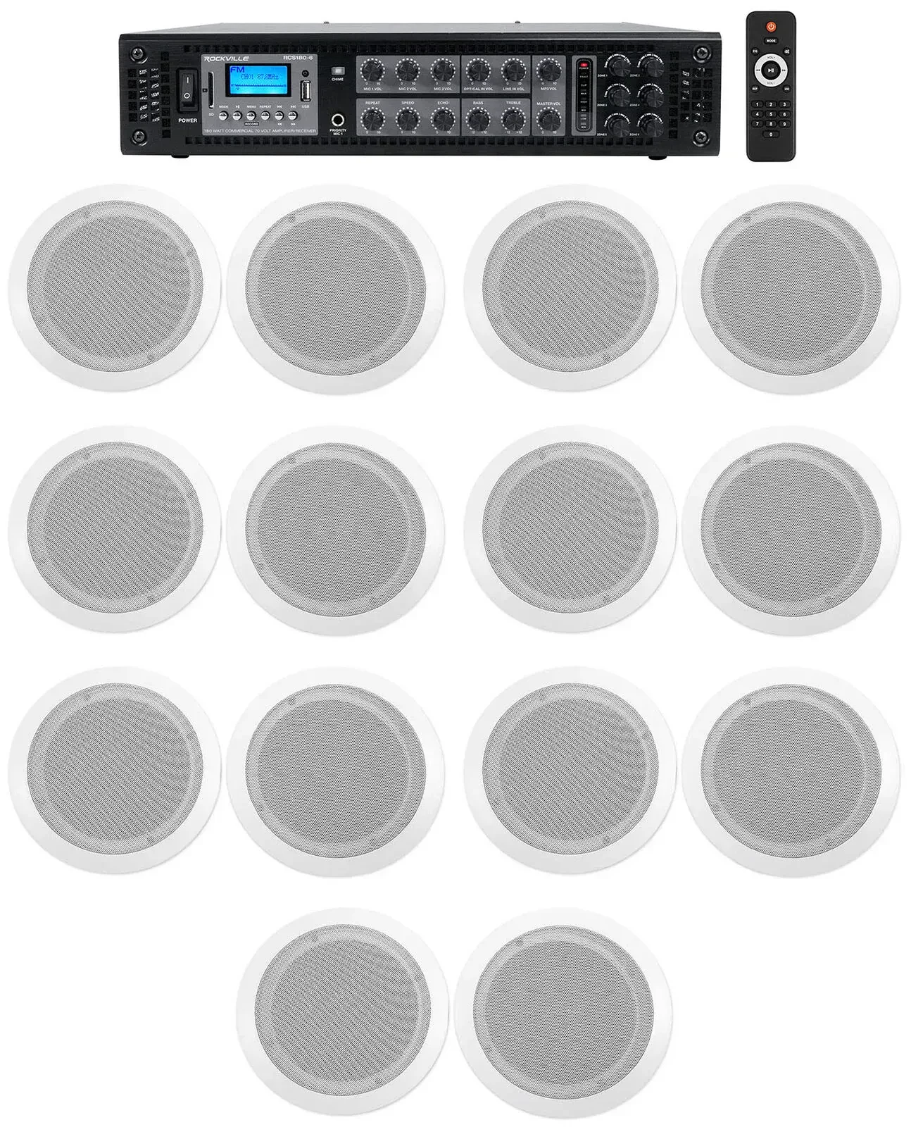 Трансляционный усилитель Rockville RCS180-6+(7) CC65T Wh HOTEL с комплектом акустики