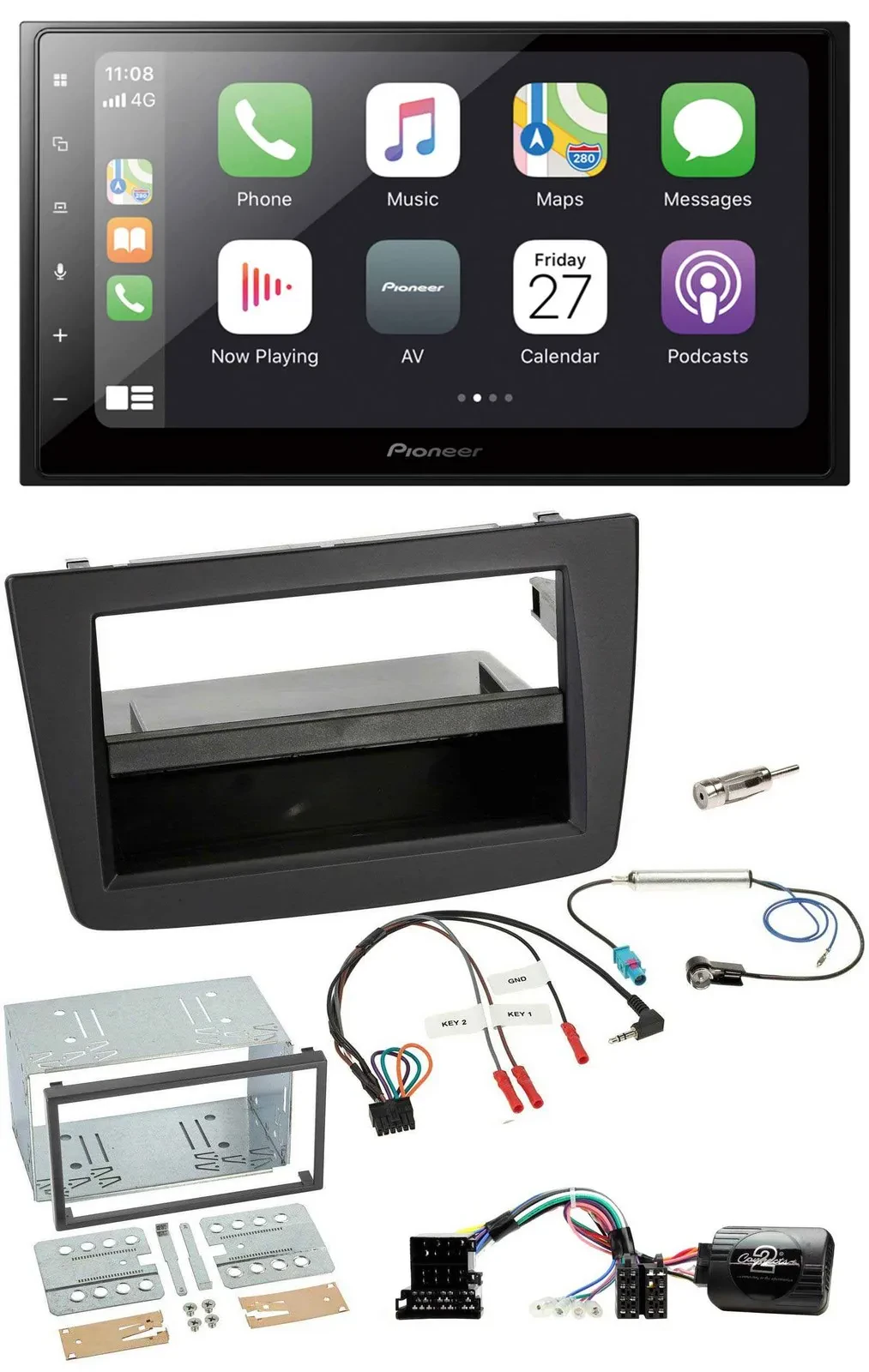 Автомагнитола для Alfa Romeo Mito (2008–2014) Pioneer 2-DIN, Bluetooth, DAB, USB, черный