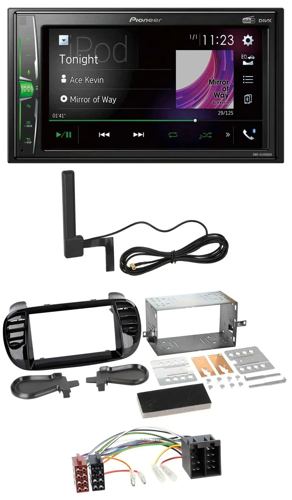 Pioneer MP3 DAB AUX 2DIN Bluetooth Autoradio für Fiat 500 bis 2012 glänzend schw