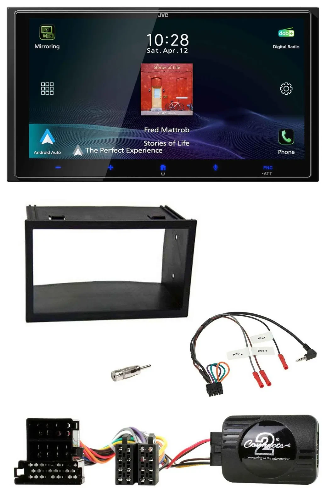 Автомагнитола для VW Golf 4/Polo/Passat JVC 2-DIN, USB, Bluetooth, DAB, ISO, поддержка управления на руле