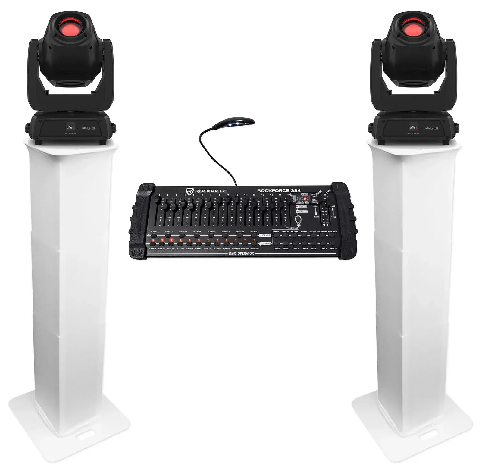 Прибор с полным движением Chauvet DJ Intimidator Spot 475ZX с DMX-пультом и стойками (пара)