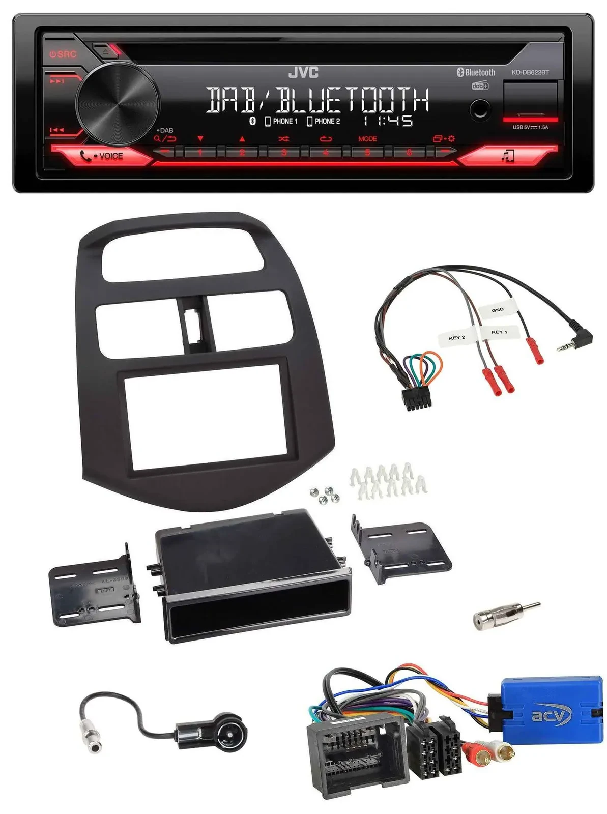 JVC CD DAB USB Bluetooth Lenkrad Autoradio für Chevrolet Spark 2013-2015