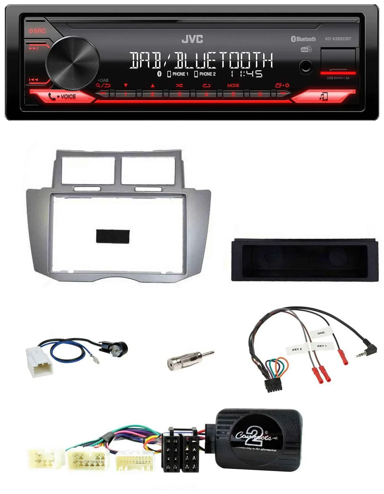 JVC Bluetooth USB DAB Lenkrad Autoradio für Toyota Yaris 2007-2011 silber