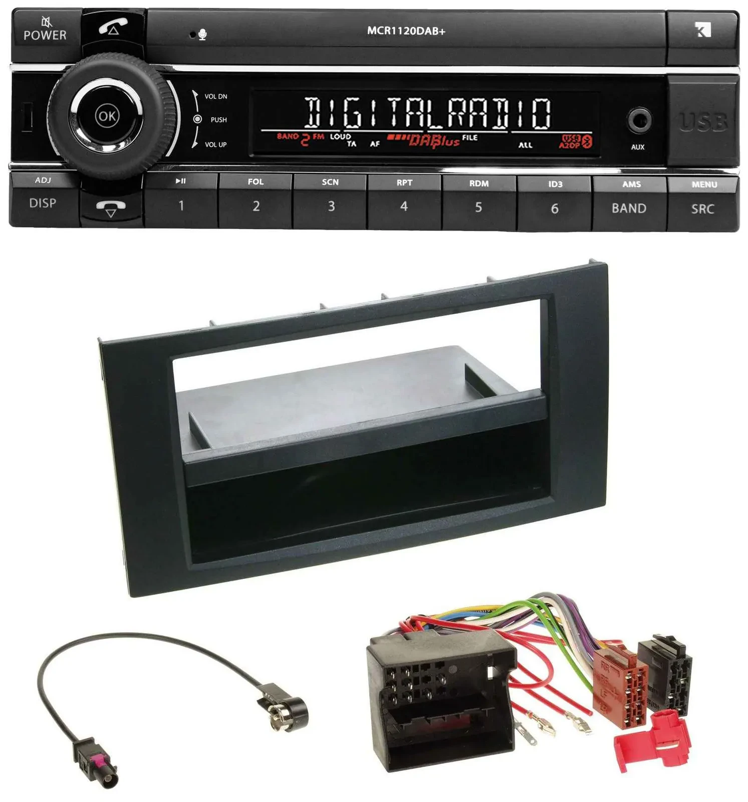 Автомагнитола Kienzle Bluetooth MP3 USB DAB для Ford Fusion/Transit/Kuga (2005–2012), чёрная