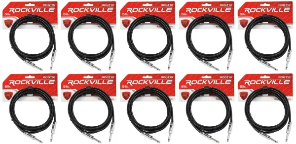 Инструментальный кабель Rockville RCGT10B Black 3 м (10 штук)