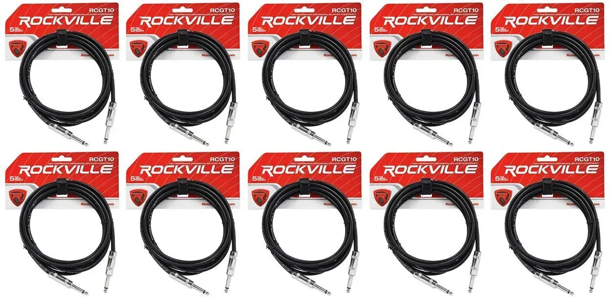 Инструментальный кабель Rockville RCGT10B Black 3 м (10 штук)