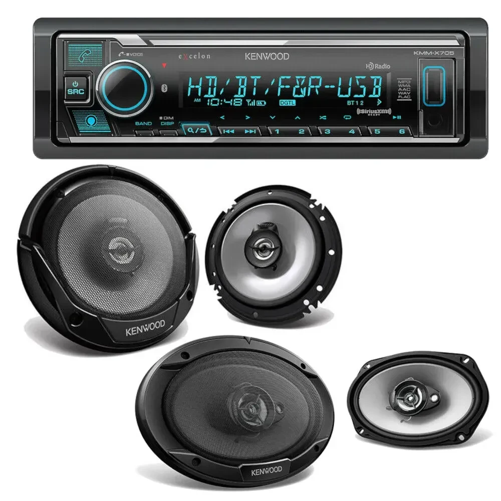 Автомагнитола Kenwood KMM-X705 с сенсорным экраном с коаксиальными динамиками 6.5" и 6x9" (набор)