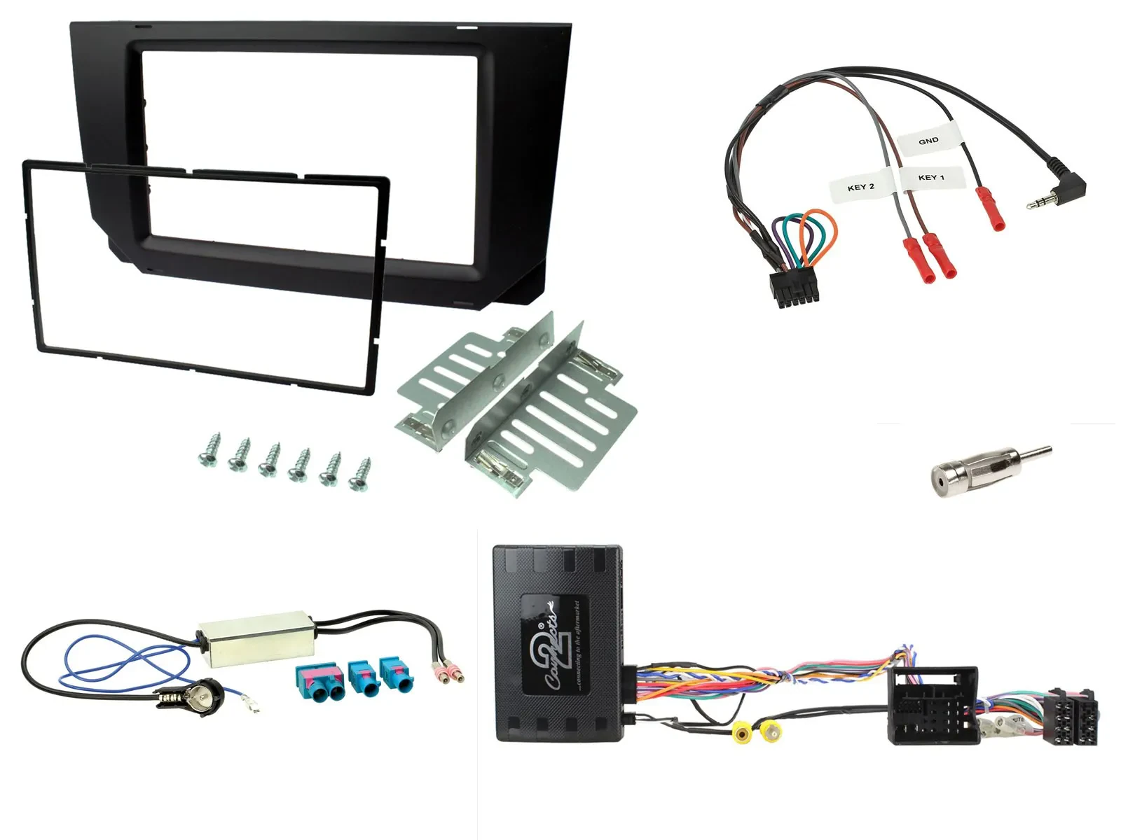 Установочный комплект Caraudio24 2-DIN для Seat Ibiza (2017–2021), чёрный, с адаптером рулевого управления, PDC