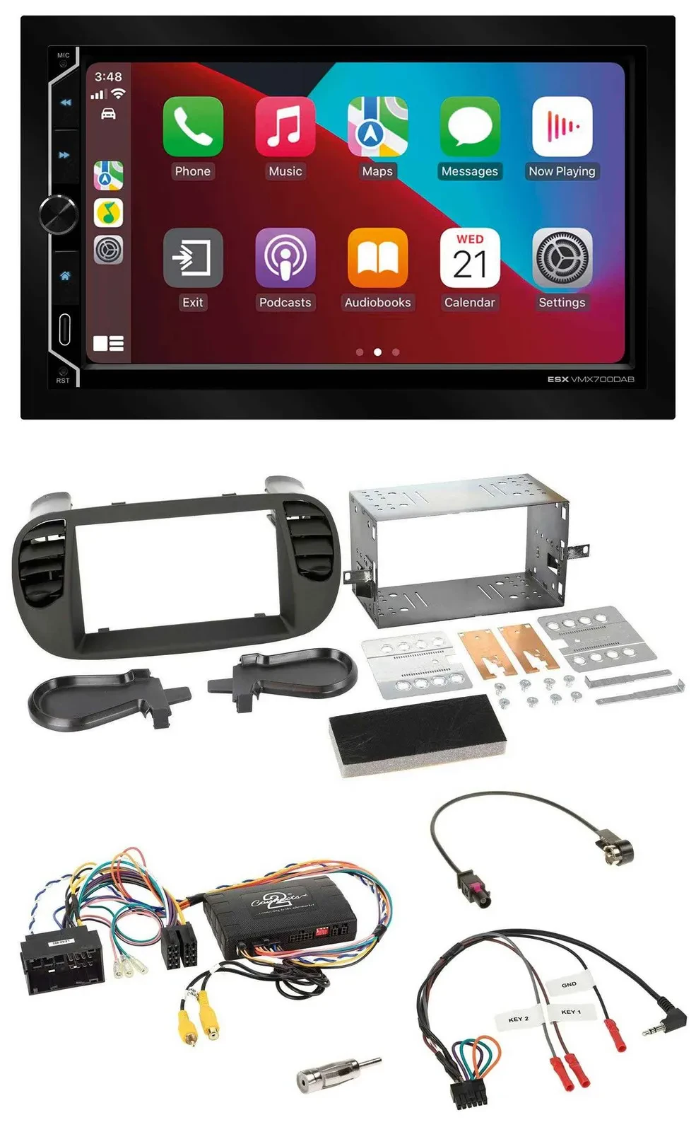 ESX 2DIN DAB USB Lenkrad Bluetooth Autoradio für Fiat 500 14-15 soft touch