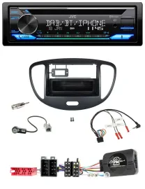 JVC Bluetooth Lenkrad USB DAB CD Autoradio für Hyundai i10 ISO 2009-2013 schwarz