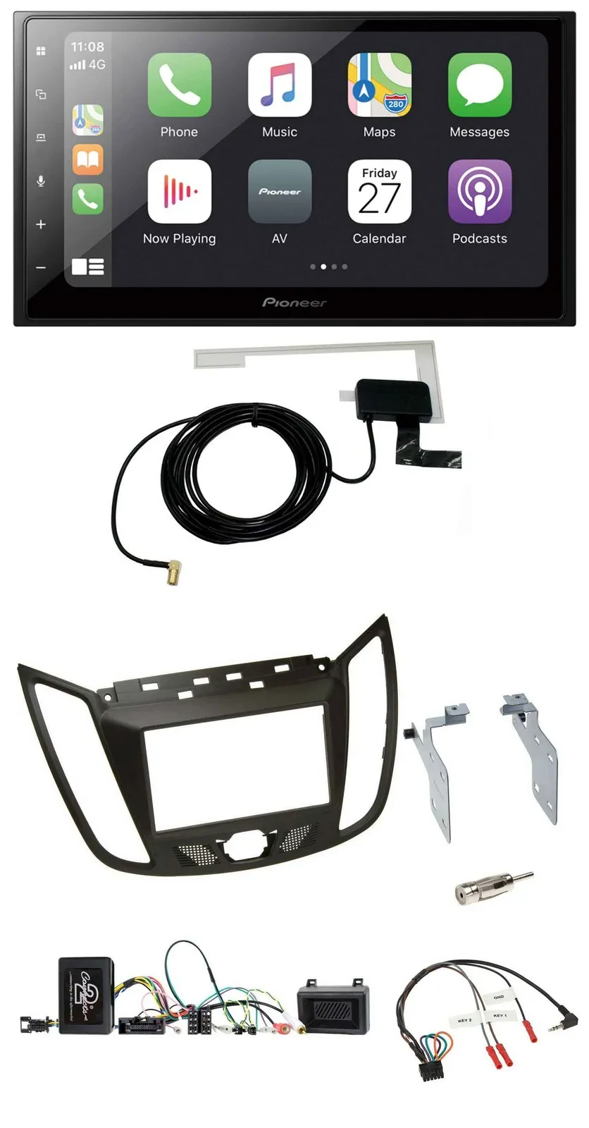 Pioneer USB Lenkrad 2DIN Bluetooth DAB Autoradio für Ford C-Max ab 11 braun