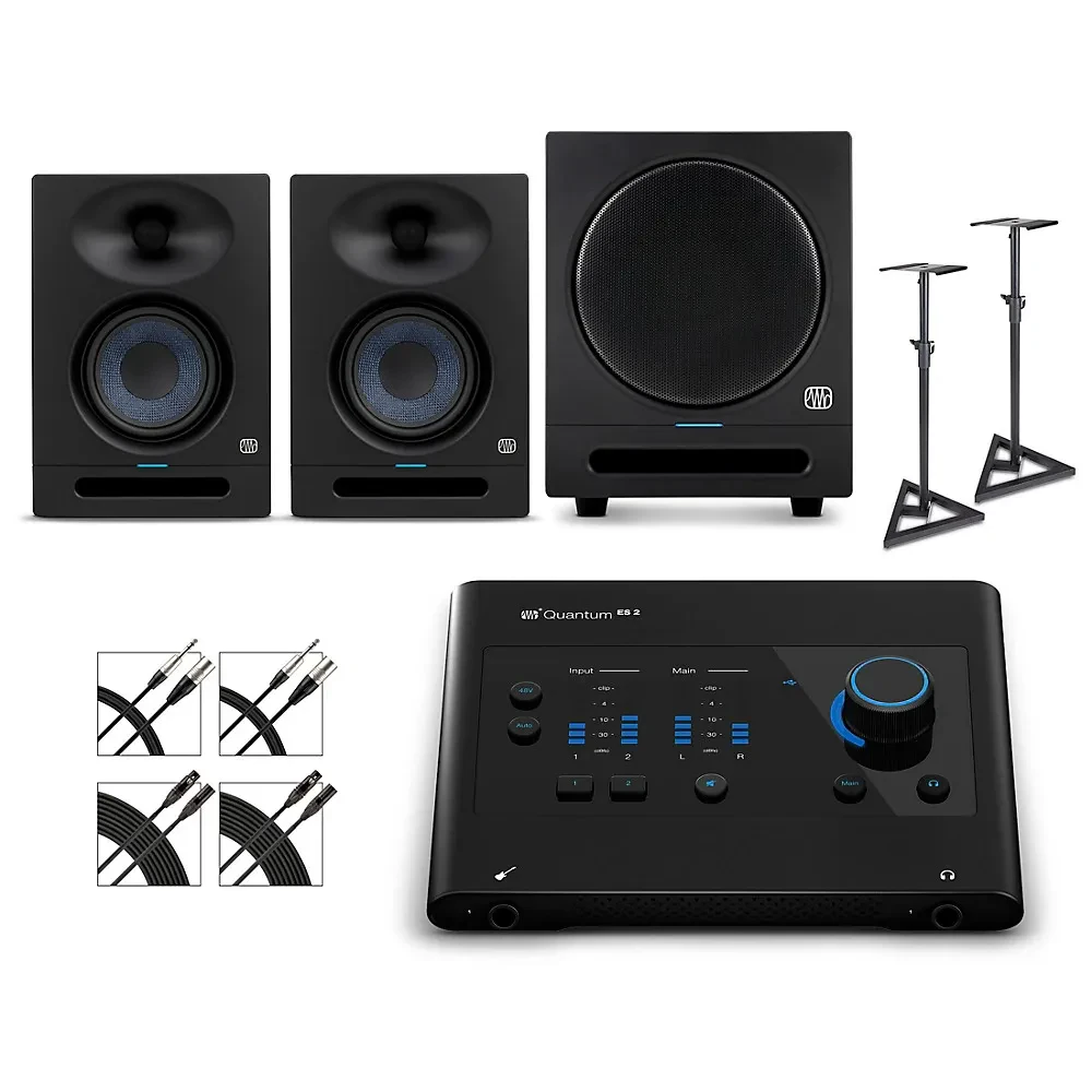 Студийный комплект PreSonus Quantum ES2 + Eris Studio 5 (пара) + SUB8BT (набор) с кабелями и стойками