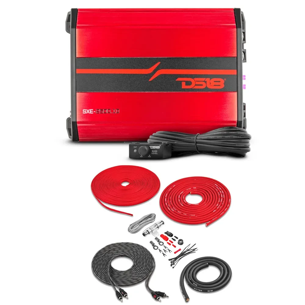 DS18 SXE-2500.1D/BK Class D SXE Series Monoblock Car Amplifier with Amp Kit