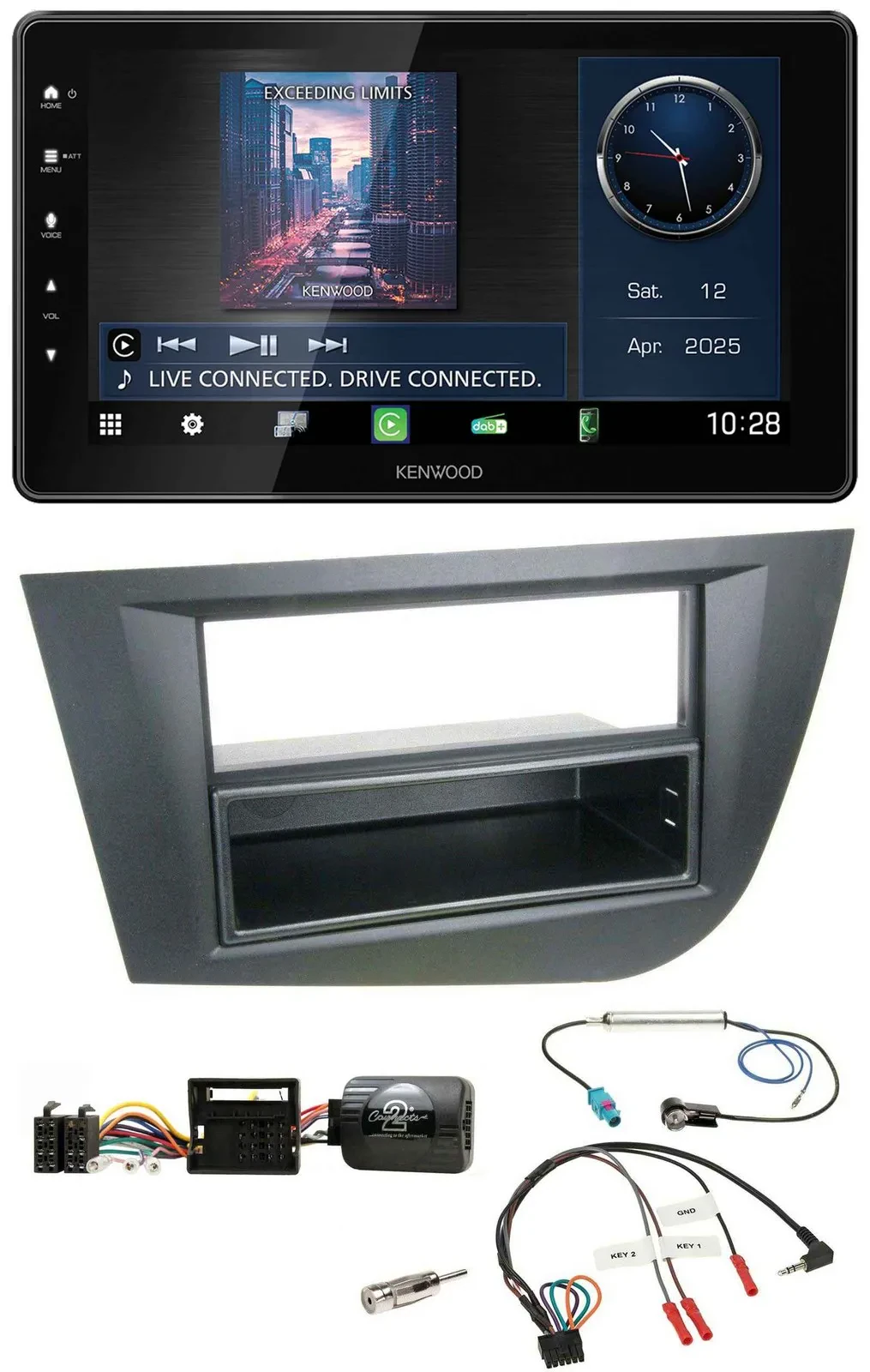 Kenwood Lenkrad Bluetooth USB DAB Autoradio für Seat Leon 2005-2010 schwarz