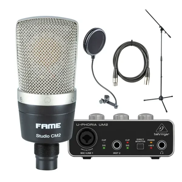 Audio CM2 Großmembran Kondensatormikrofon Set Schwarz 20-20Hz 125dB SPL XLR 3Pol