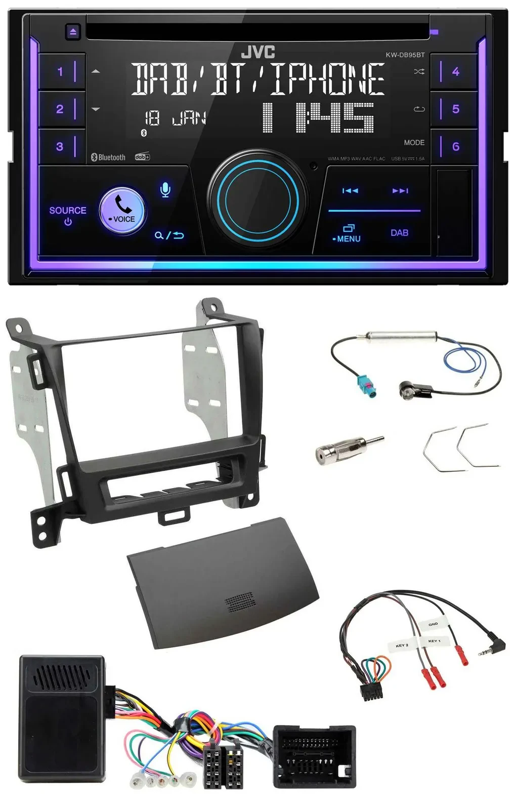 JVC Lenkrad USB 2DIN DAB Bluetooth CD Autoradio für Opel Zafira ab 13 jet black