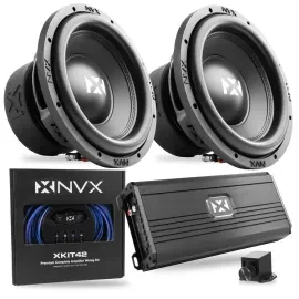 NVX VSW124v3 600 RMS 4-Ohm 12" Subwoofer + Monoblock Amplifier with Wiring Kits
