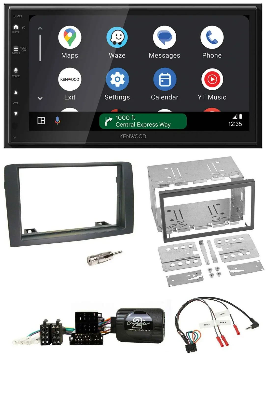 Kenwood DAB Bluetooth USB Lenkrad 2DIN Autoradio für Fiat Idea 2006-2012 grau