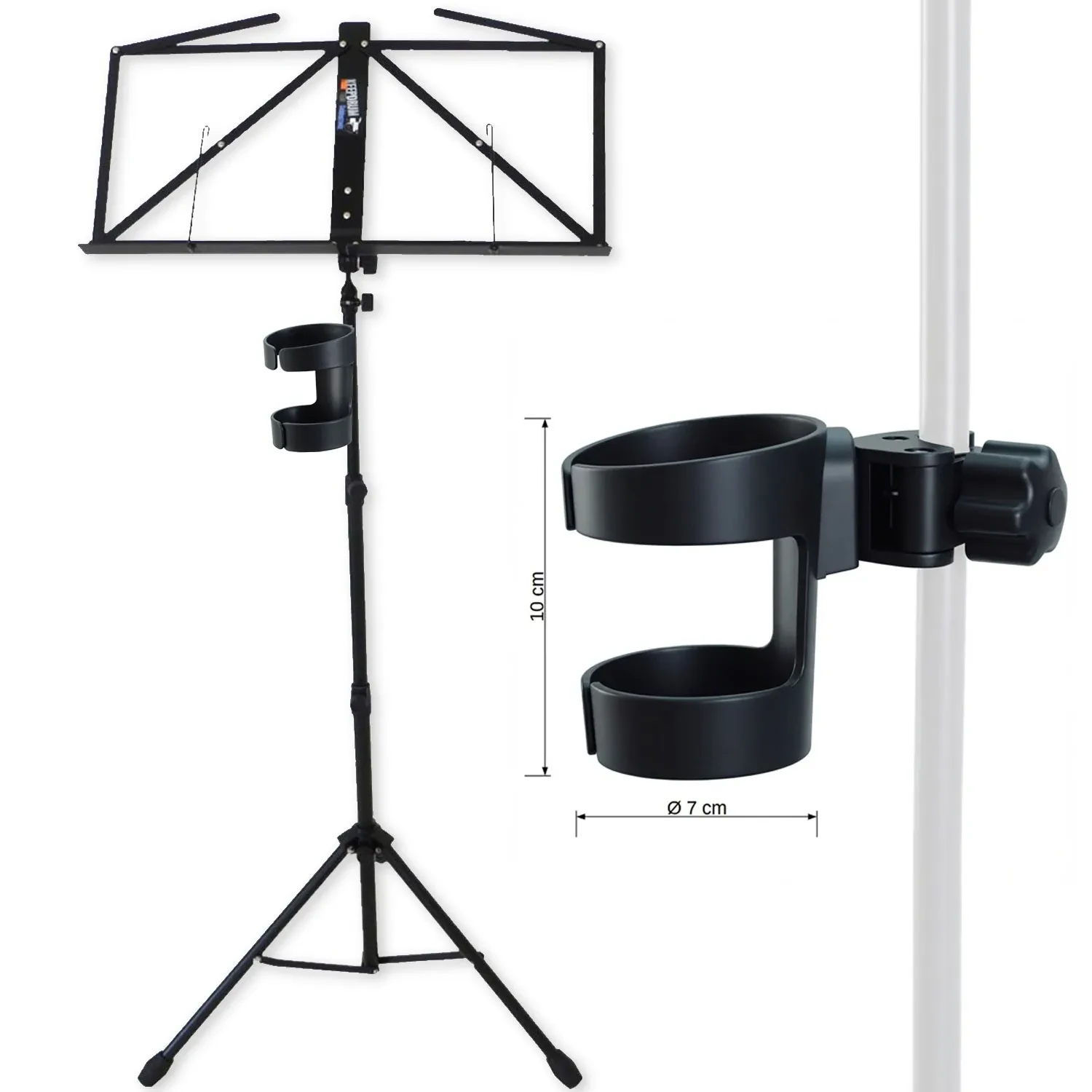 Нотный пюпитр keepdrum MUS3BK черный, с держателем для напитка