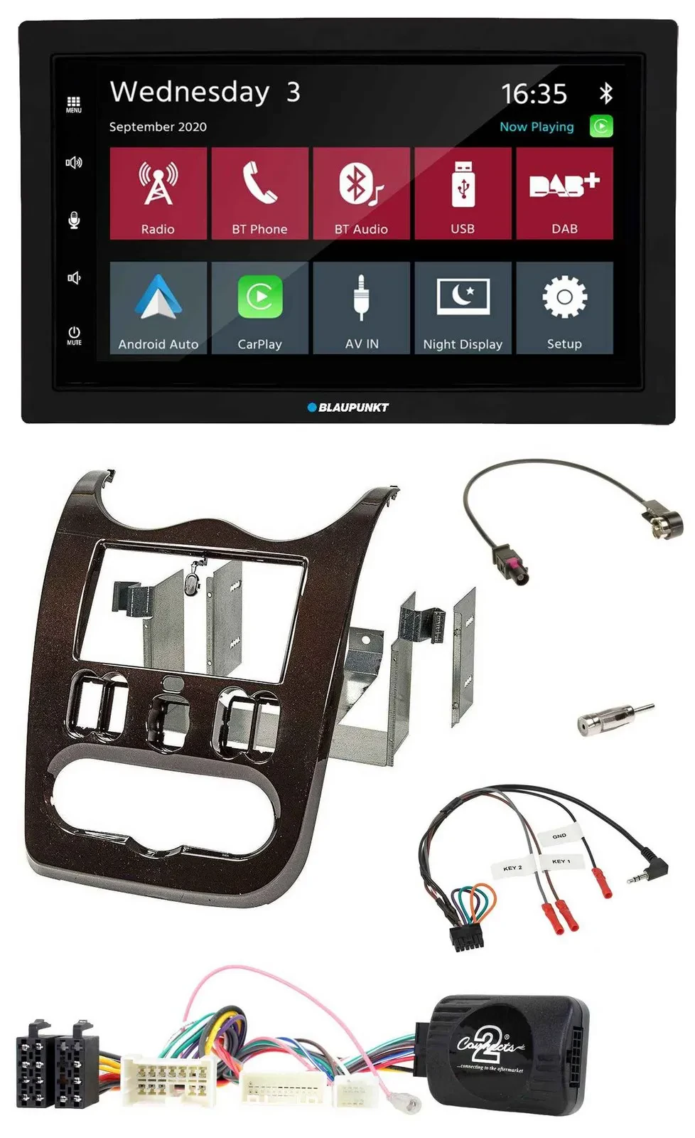 Blaupunkt DAB Bluetooth USB Lenkrad 2DIN Autoradio für Dacia ab 12 dunkelbraun