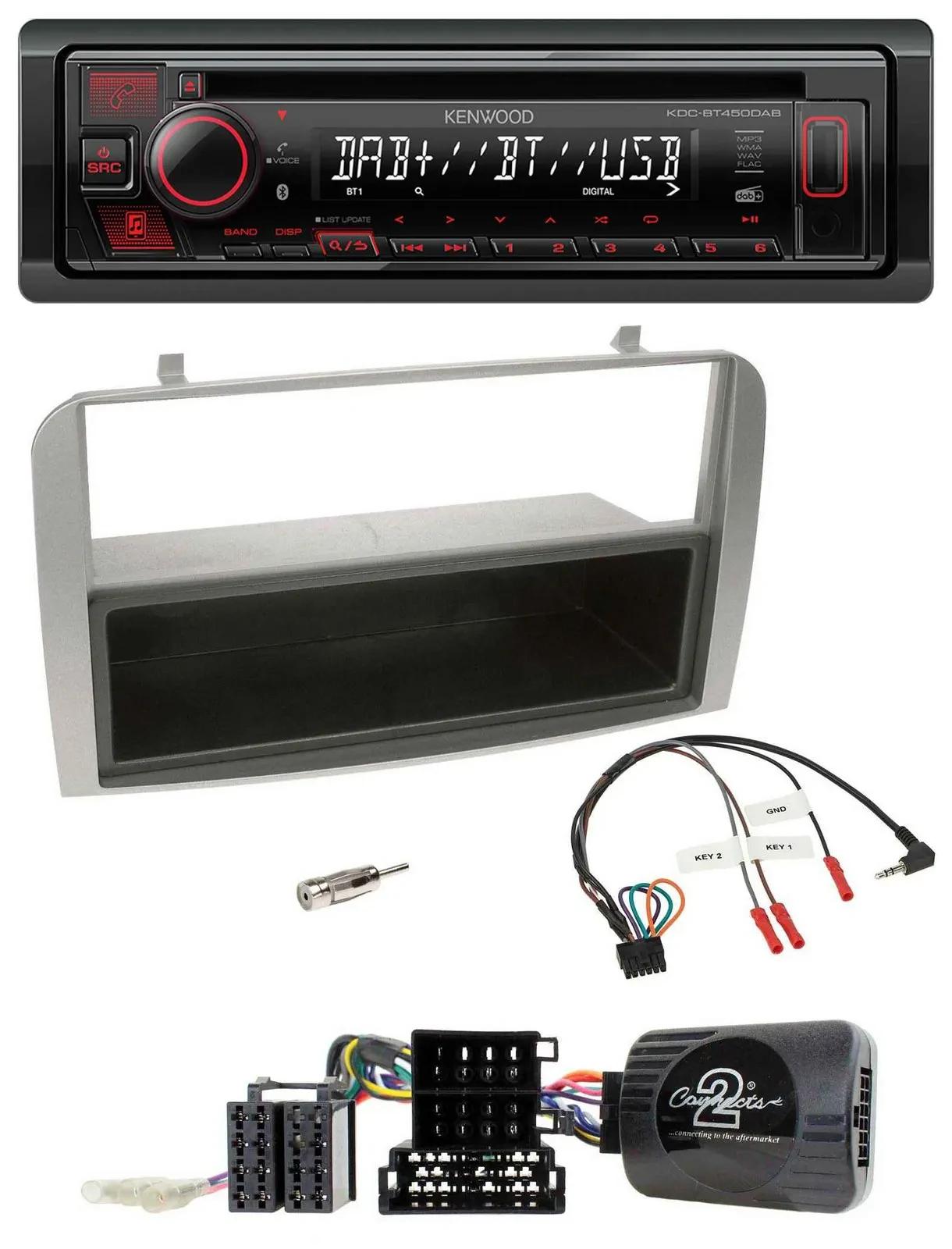 Автомагнитола для Alfa Romeo GT/147 (2007–2010) Kenwood CD, USB, Bluetooth, DAB, серебристая