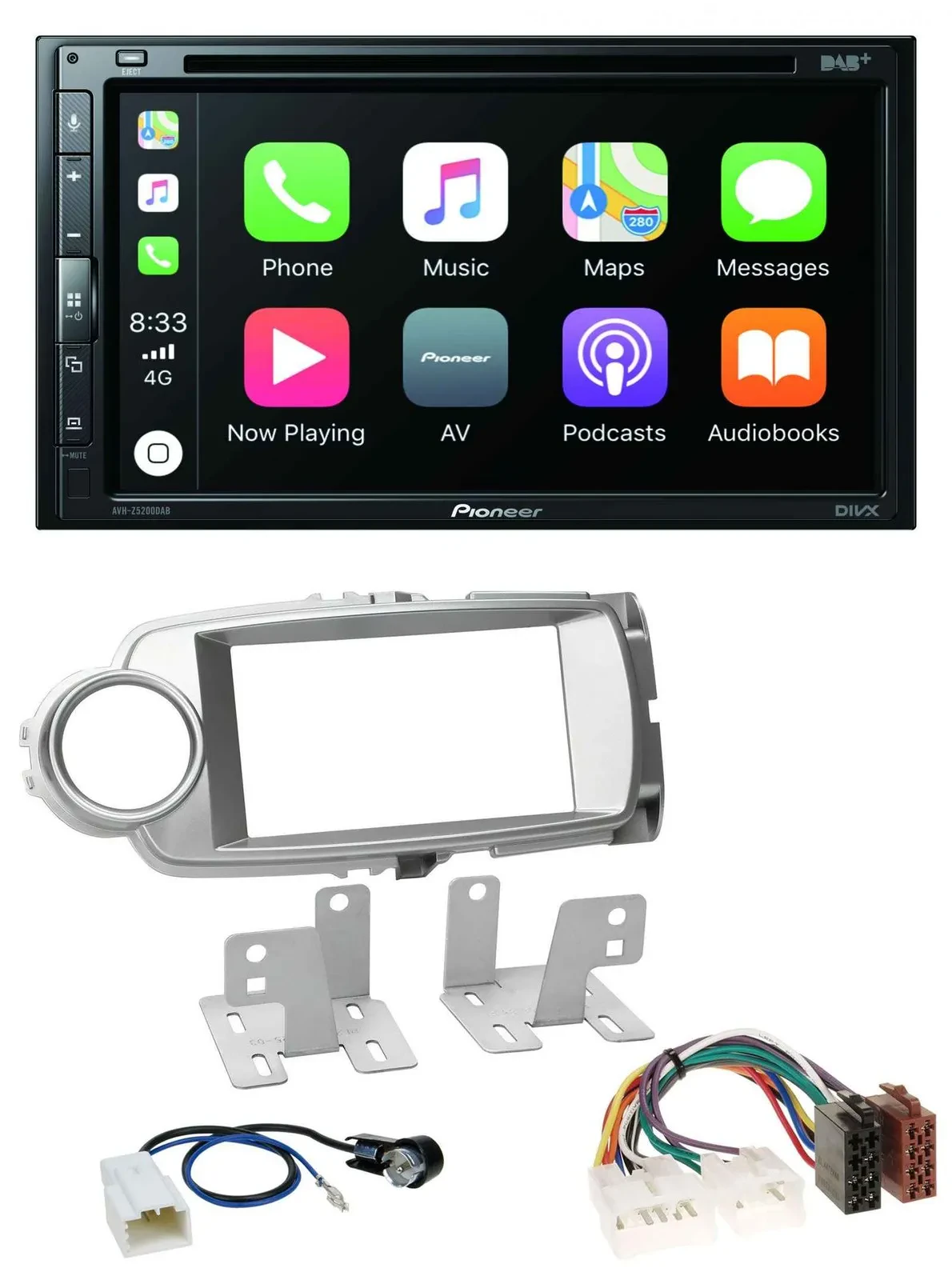 Автомагнитола для Toyota Yaris 2011–2014 Pioneer 2DIN DVD MP3 DAB Bluetooth USB серебристая