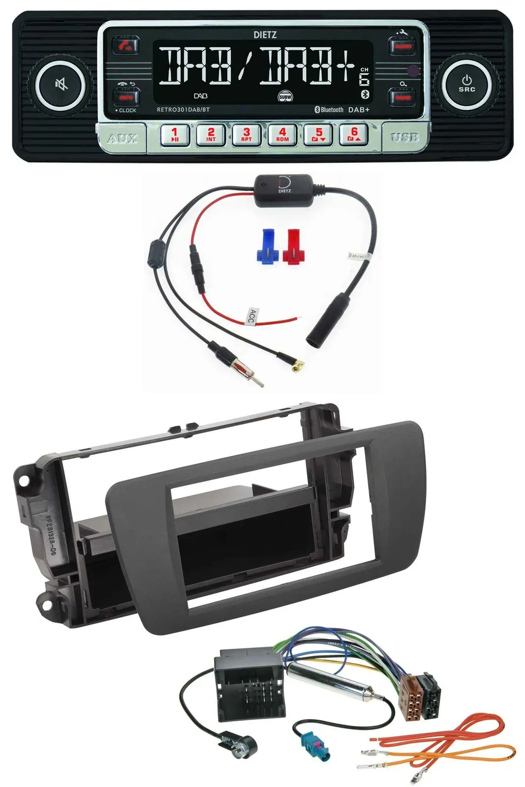 Dietz MP3 DAB Bluetooth USB Autoradio für Seat Ibiza (ab 12) - tuam grey